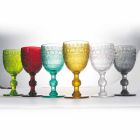 Wasser- oder Weinkelchgläser aus farbigem Glas und geprägten Dekorationen - Folk Viadurini