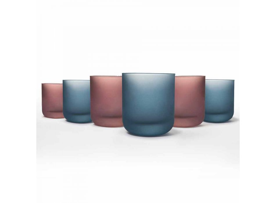 Farbige Wassergläser aus Milchglas mit Eiseffekt, 12 Stück - Norvegio Viadurini