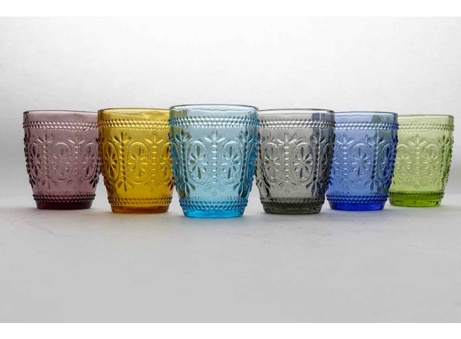 Dekorierte und farbige Gläser Wasserset 6 Stück - Pastell-Palazzo Viadurini