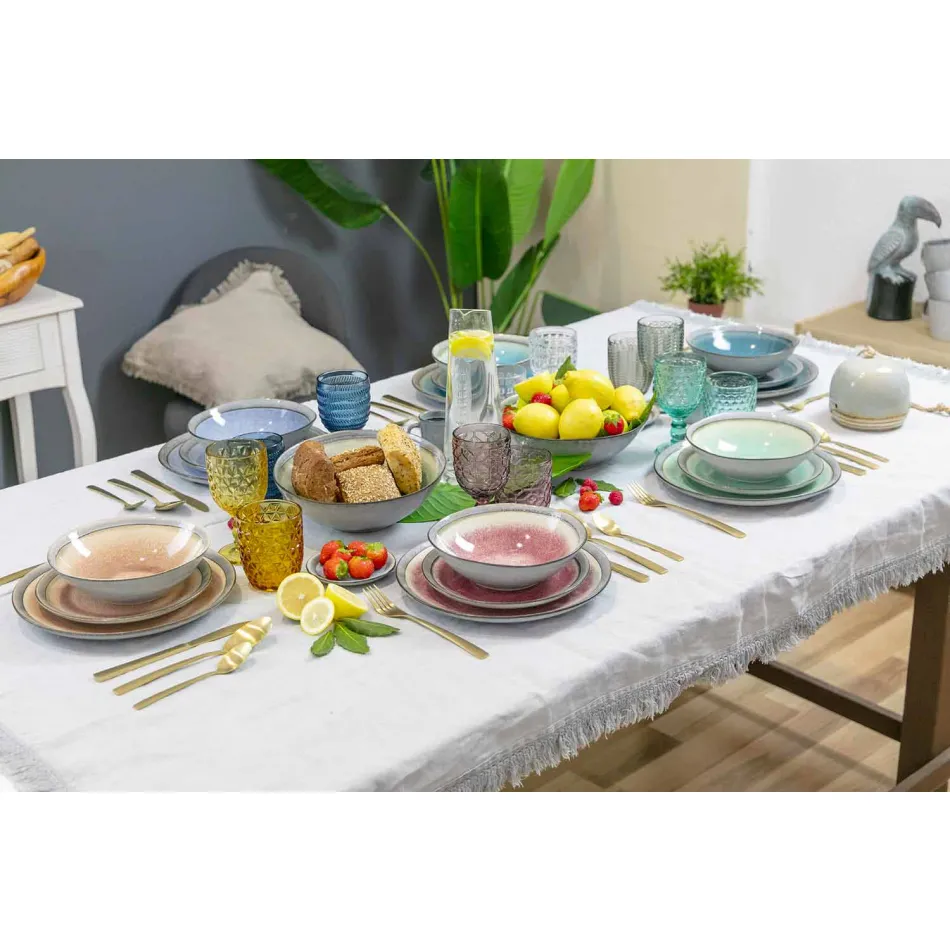 Moderne farbige Glas dekorierte Gläser, die Wasser dienen 12 Stück - Mix Viadurini