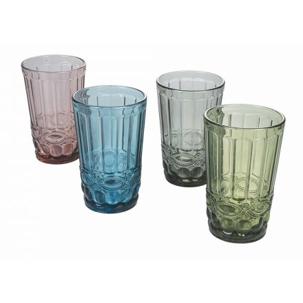 Trinkgläser aus Glas mit farbigem und dekoriertem Service 12-teilig - Garbo Viadurini