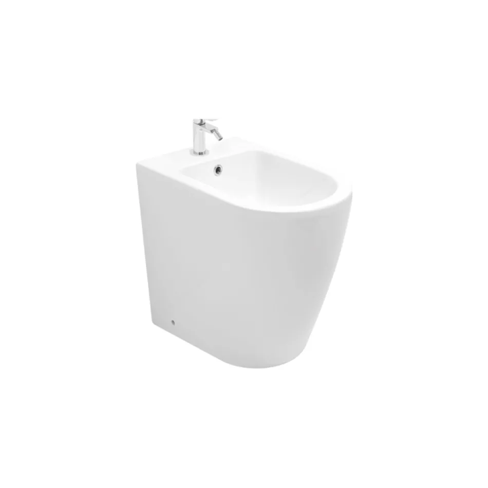 Bodenmontiertes Bidet mit einem Loch und randloser Technologie in weißer Keramik - Oleandro  Viadurini