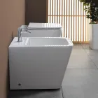 Freistehendes Bidet mit einem Hahnloch aus weißer Keramik in elegantem, modernem Design – Giunco Viadurini