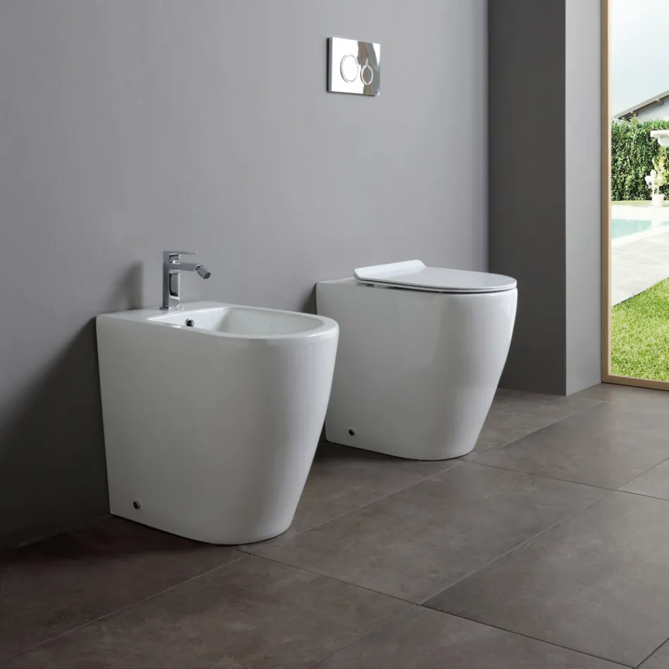 Einloch-Bidet mit versetztem Ablauf aus Keramik in modernem Design - Oleandro  Viadurini