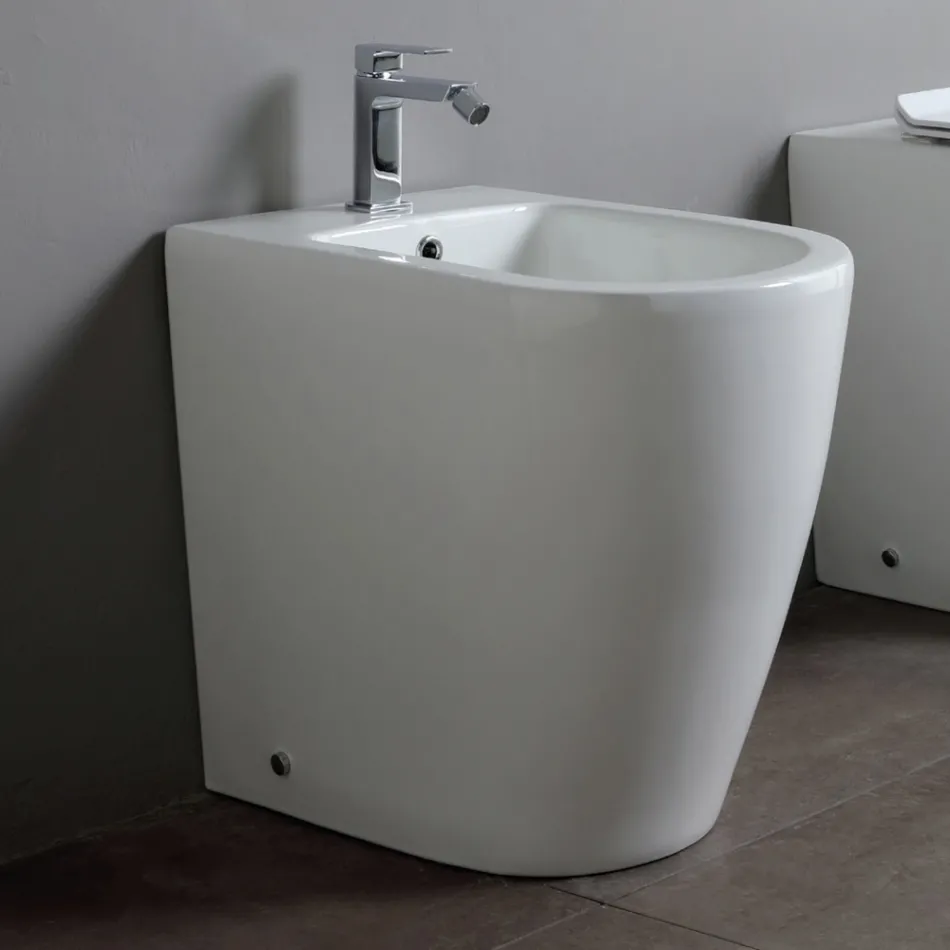 Einloch-Bidet mit versetztem Ablauf aus Keramik in modernem Design - Oleandro  Viadurini
