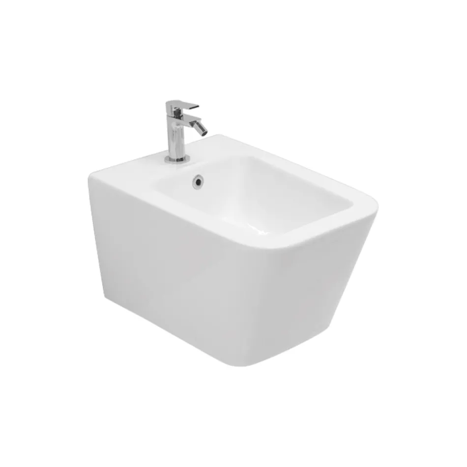 Wandhängendes Bidet mit einem Hahnloch aus weißer Keramik in elegantem, modernem Design – Giunco Viadurini