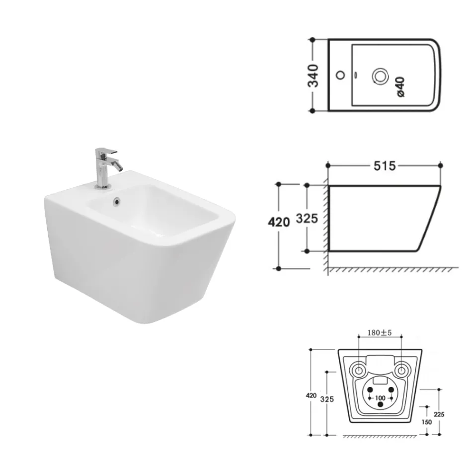 Wandhängendes Bidet mit einem Hahnloch aus weißer Keramik in elegantem, modernem Design – Giunco Viadurini