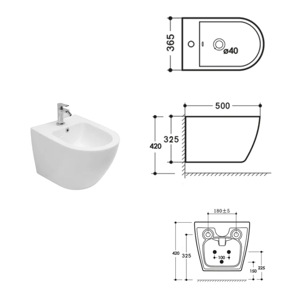 Wandhängendes Bidet mit einem Hahnloch aus weißer Keramik in modernem Design – Ginepro Viadurini