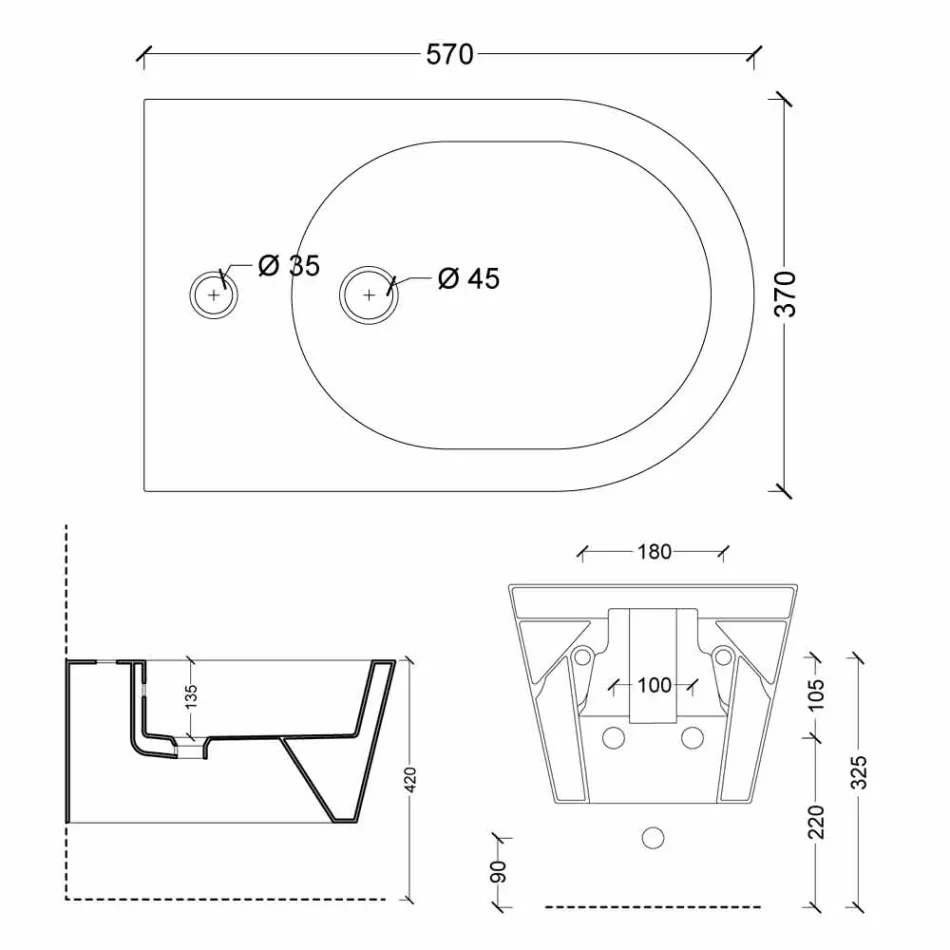 Hängendes Design-Keramik-Bidet Sun Round 57x37cm, hergestellt in Italien Viadurini