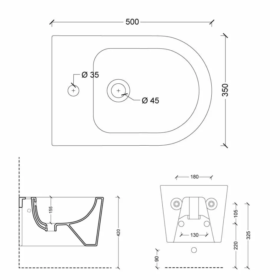 Shine Square moderne keramische Wand hing Bidet 50x35cm, hergestellt in Italien Viadurini