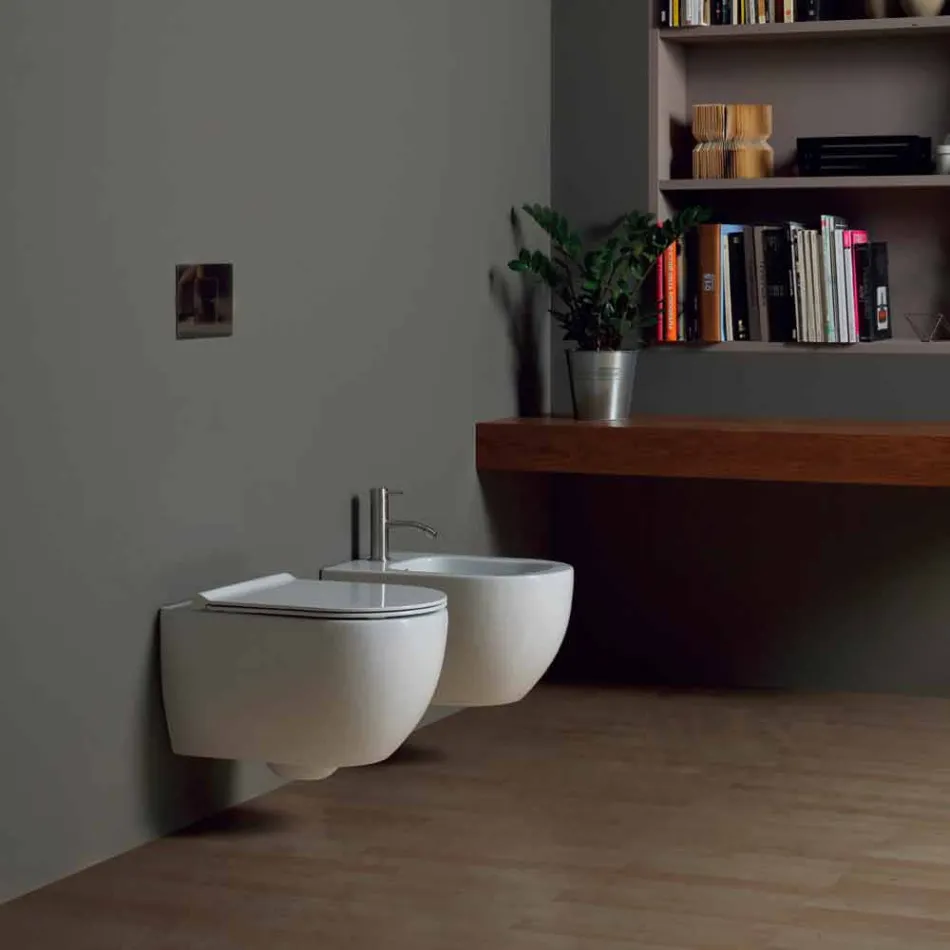 Modernes wandhängendes Bidet in weißer Keramik Star 50x35cm Made in Italy Viadurini