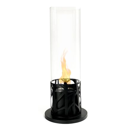 Zylindrischer Tisch-Biokamin aus gehärtetem Glas und schwarzem Metall – Ringo Viadurini