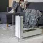 Boden-Biokamin mit doppelseitiger Struktur aus Glas und Metall - Planeto Viadurini