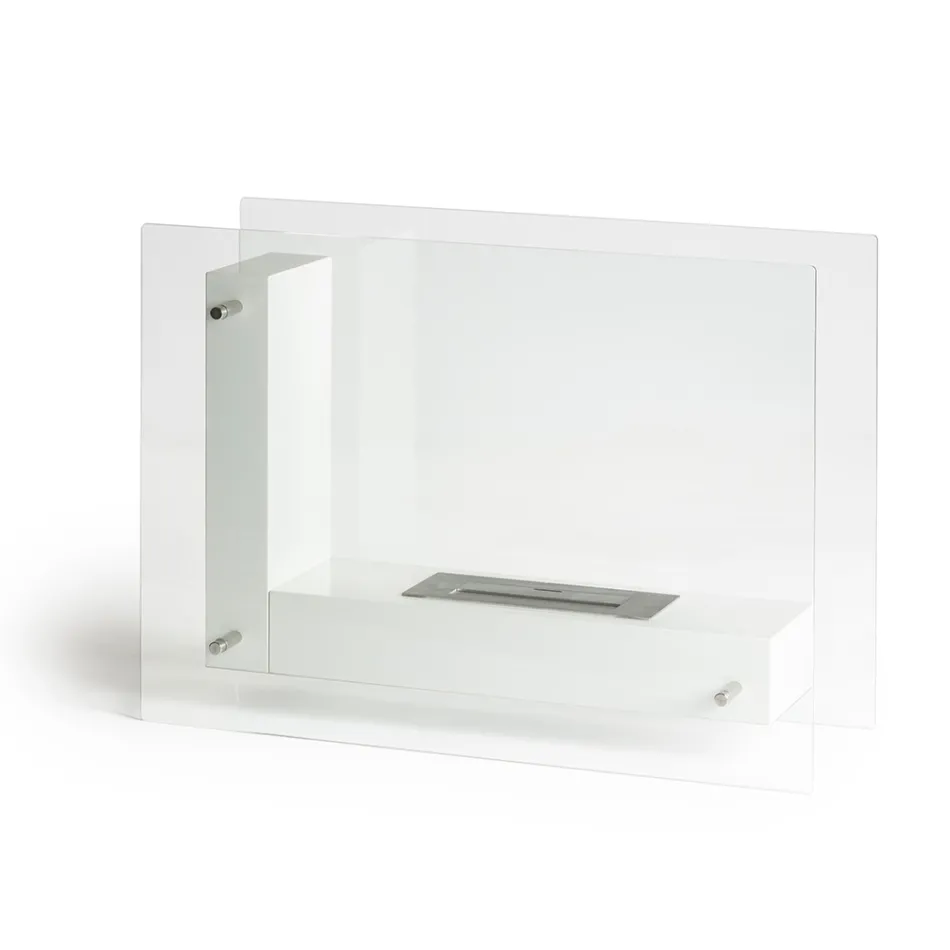 Boden-Biokamin mit doppelseitiger Struktur aus Glas und Metall - Planeto Viadurini