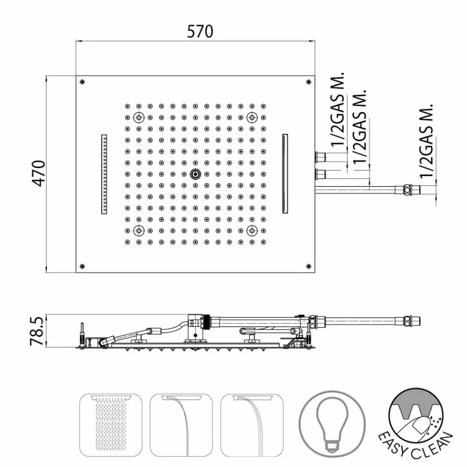 Bossini Traumduschkopf mit drei Jets mit modernen LED-Leuchten Viadurini