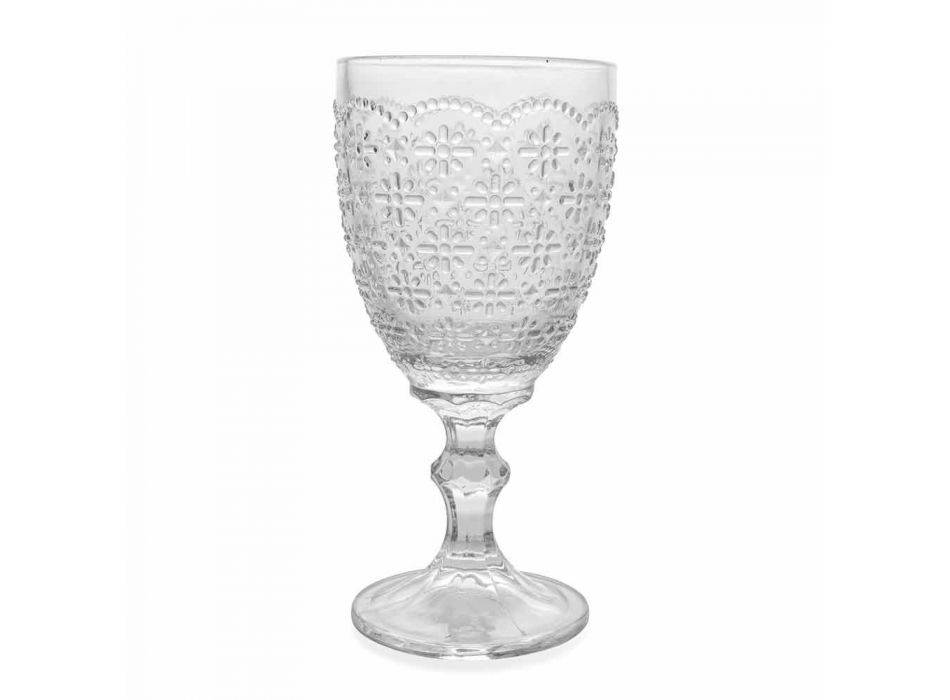 Becherglas aus transparentem Glas mit Reliefdekorationen, 12 Stück - Trapani Viadurini