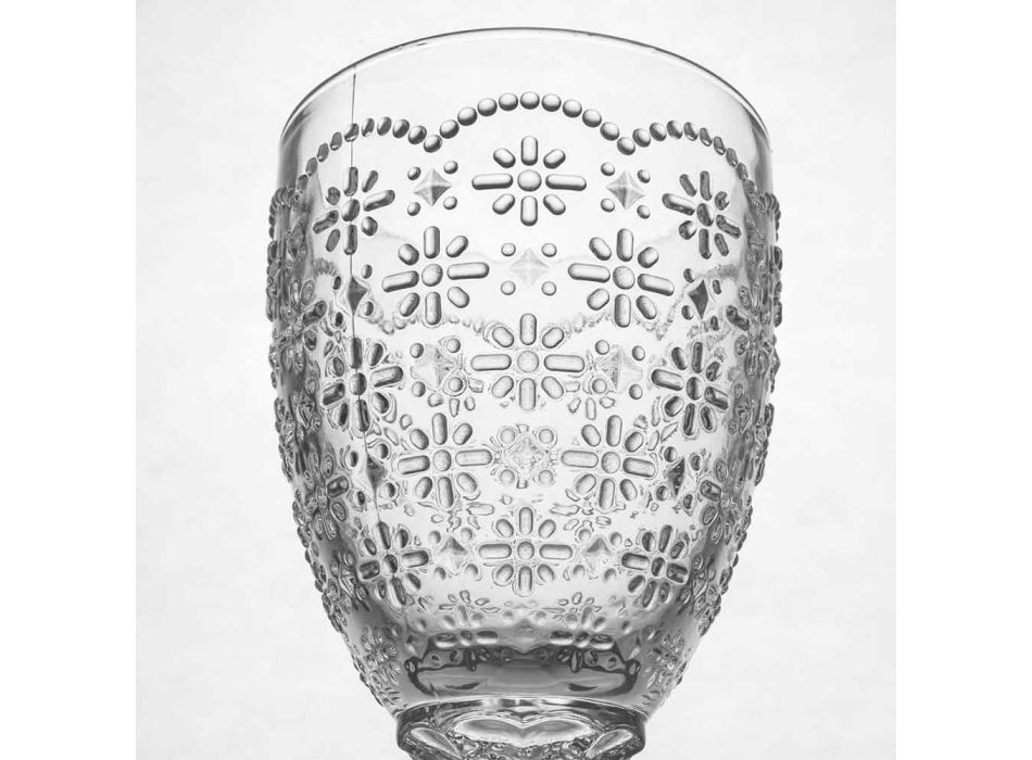 Becherglas aus transparentem Glas mit Reliefdekorationen, 12 Stück - Trapani