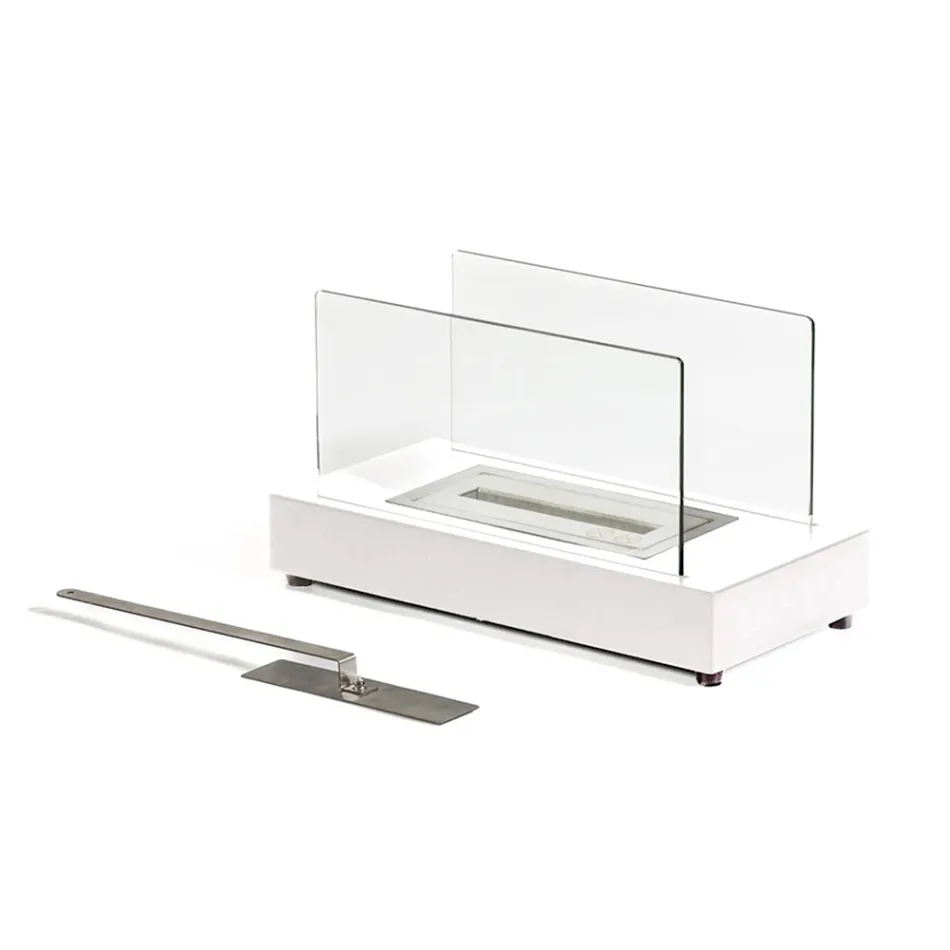 Bioethanol-Tischkamin aus gehärtetem Glas und Metall – Silber Viadurini