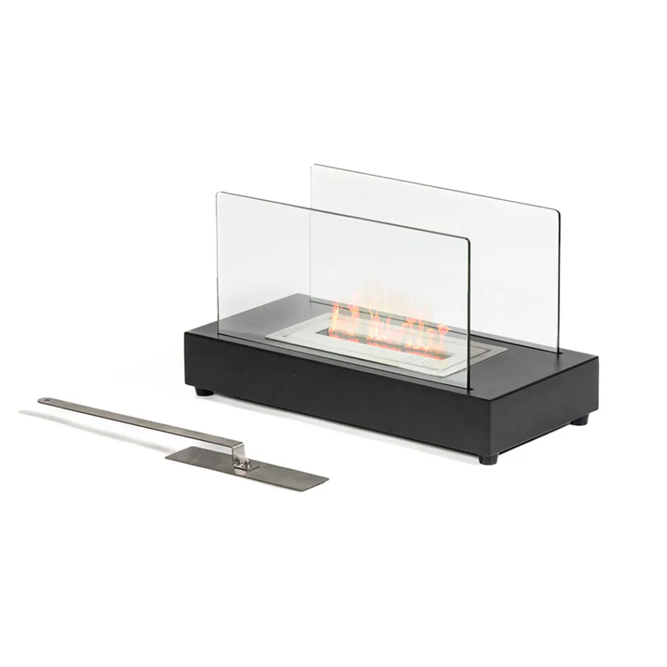 Bioethanol-Tischkamin aus gehärtetem Glas und Metall – Silber Viadurini