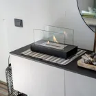 Bioethanol-Tischkamin aus gehärtetem Glas und Metall – Silber Viadurini