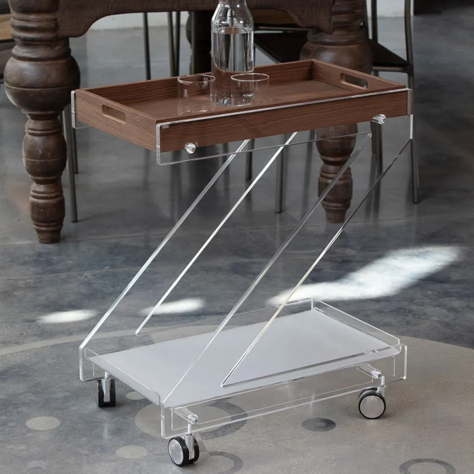 Trolley 2 Regale aus transparentem Acrylglas mit Tablett - Zazza Viadurini