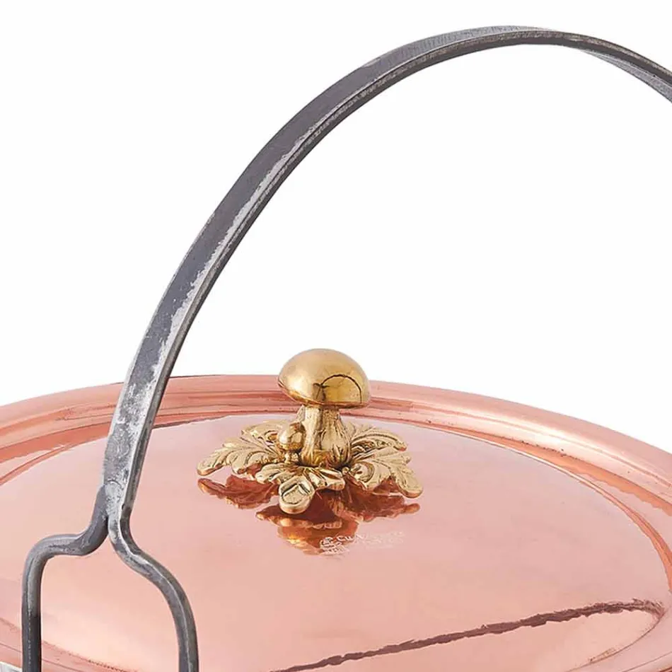 Handverzinnter Kupferauflauf, Deckel und gewölbter Griff 28 cm - Mariagiu Viadurini