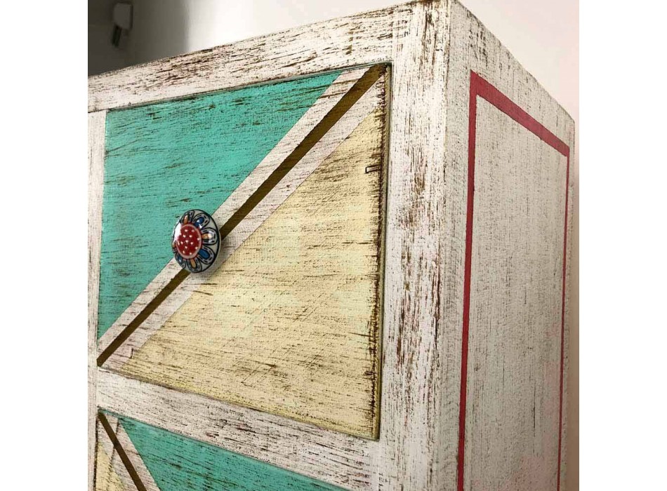 Handgefertigte hölzerne Kommode mit farbigen Schubladen Made in Italy - Brighella Viadurini