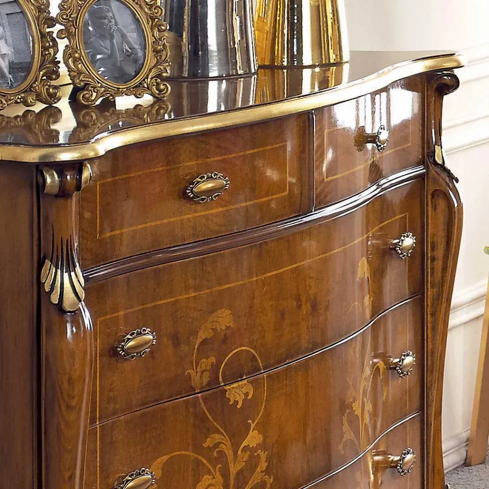 Schlafzimmerkommode aus eingelegtem Holz und Spiegel Made in Italy - Cambrige Viadurini