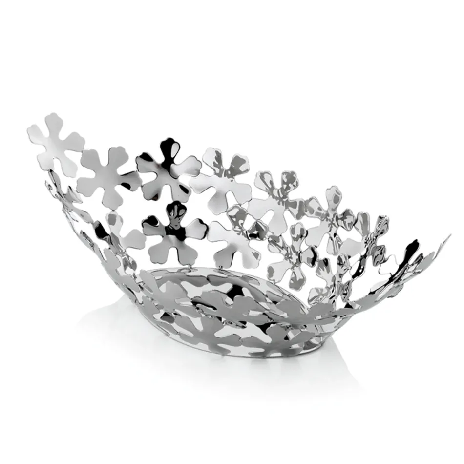 Silbernes Metalldesign-Mittelstück mit luxuriösen Blumendekorationen - Megghy Viadurini