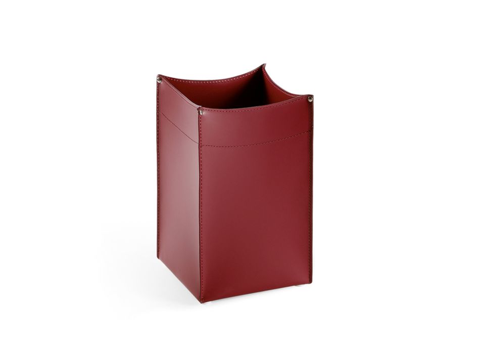 Quadratischer Papierkorb aus weinrotem Leder, hergestellt in Italien – Sky Viadurini
