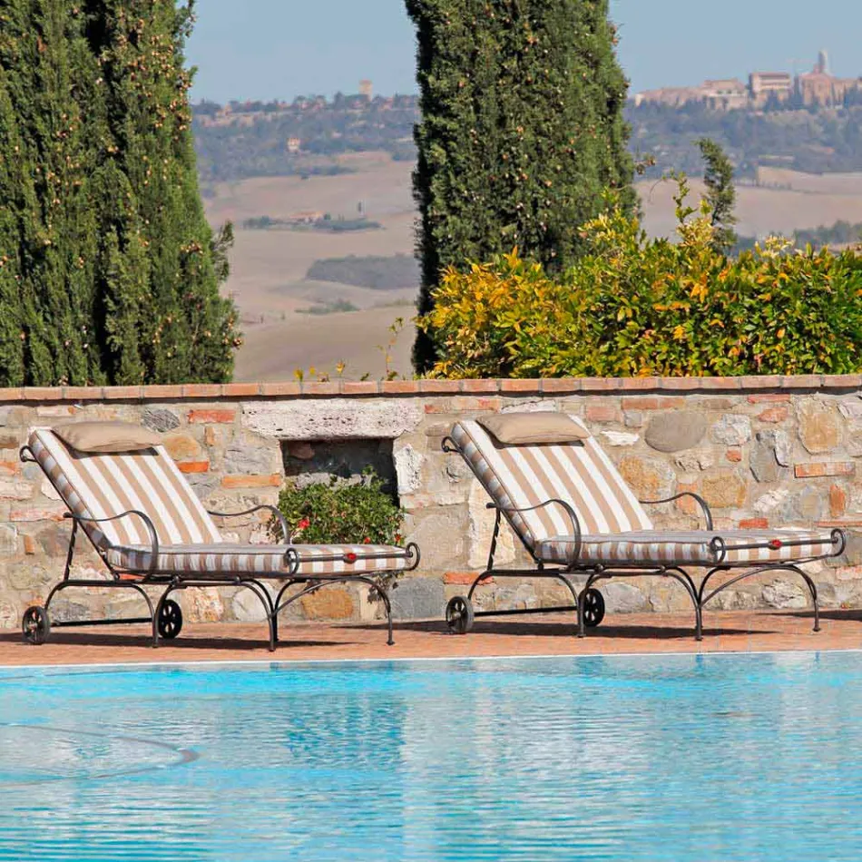 Outdoor-Chaiselongue aus Eisen und handgefertigtem Stoff Made in Italy - Relax Viadurini