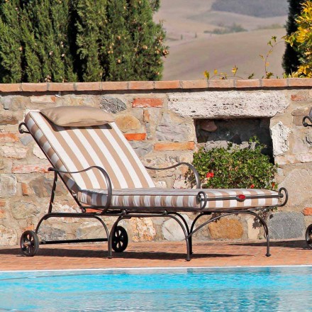 Outdoor-Chaiselongue aus Eisen und handgefertigtem Stoff Made in Italy - Relax Viadurini