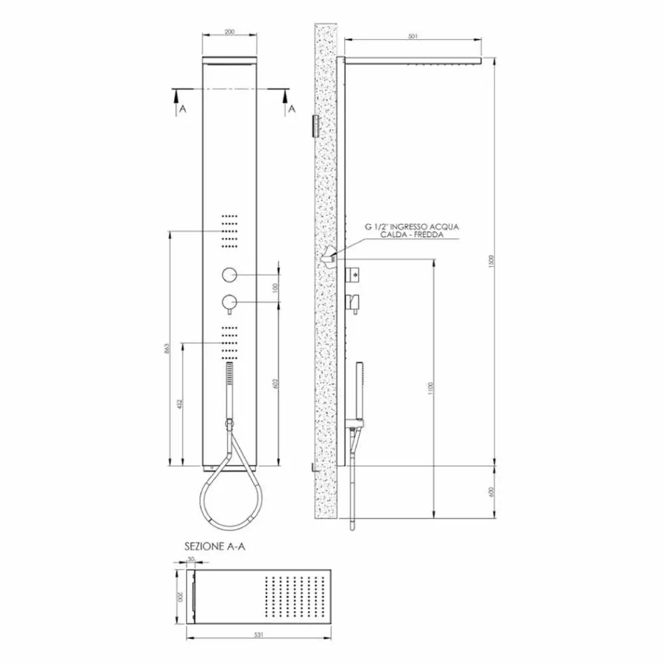 Stahlduschensäule mit Regenduschkopf Made in Italy - Sailor Viadurini