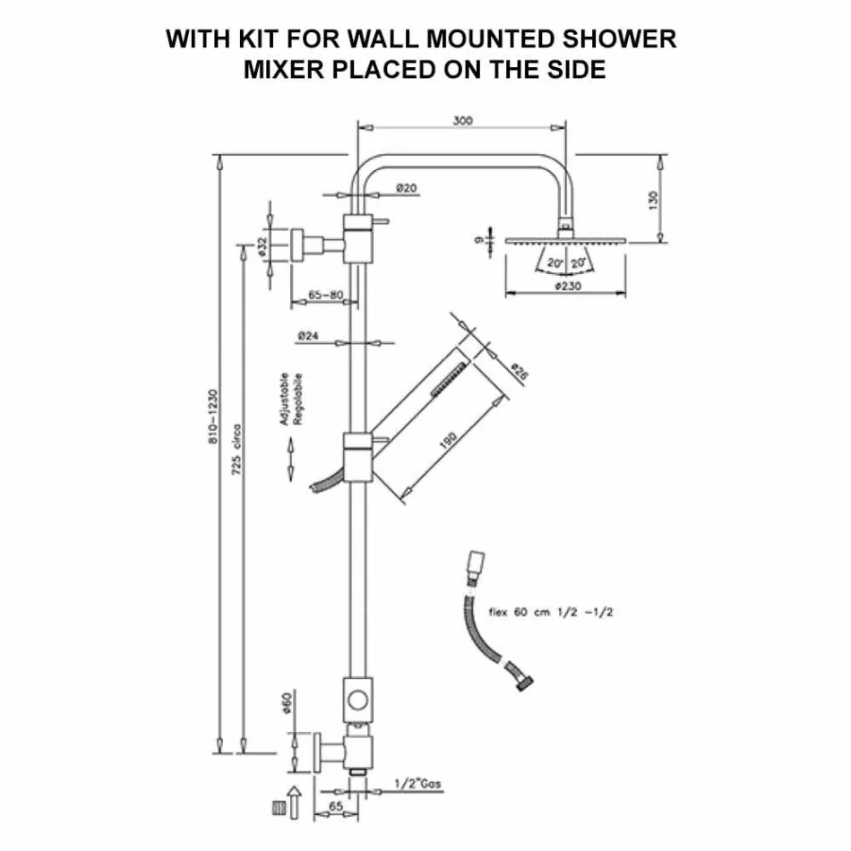 Messing Duschsäule mit Abs Dusche und Made in Italy Duschkopf - Haube Viadurini