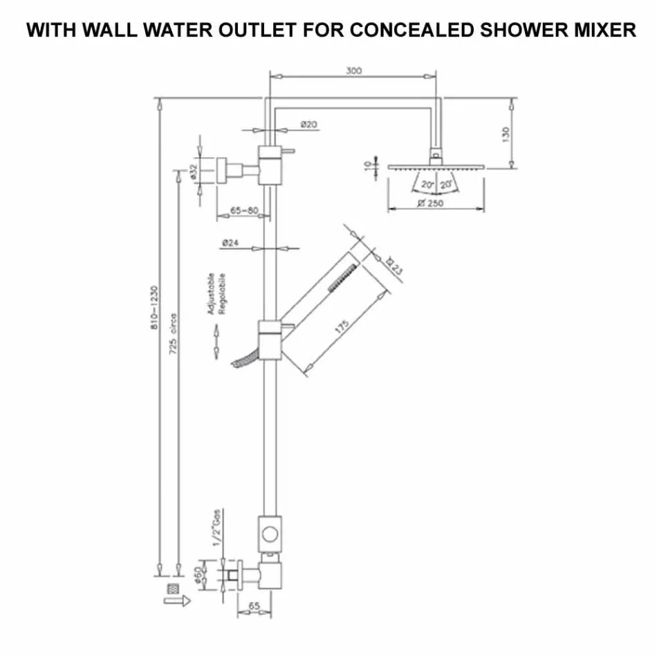 Messing-Duschsäule mit quadratischem Stahl-Duschkopf Made in Italy - Lipari Viadurini