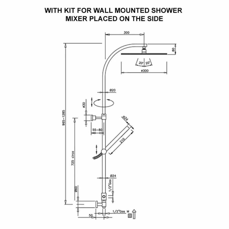 Messing-Duschsäule mit rundem Stahl-Duschkopf Made in Italy - Kennedy Viadurini