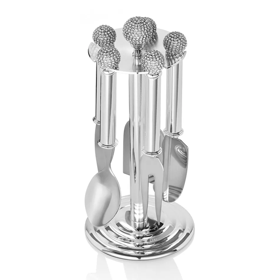 Käsemesser aus Silbermetall mit Kristallen 5 Stück - Marfio Viadurini