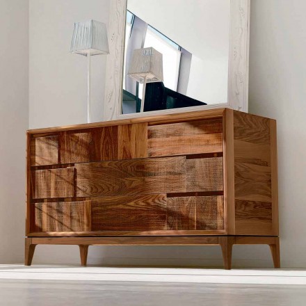 Dresser 3 Schubladen modernes Design aus massivem Nussbaum, Nino Viadurini