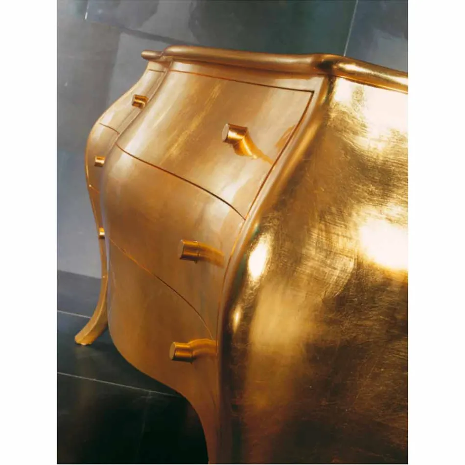 Kommode 3 Schubladen in massivem Gold Holz Design, hergestellt in Italien, Giotto Viadurini