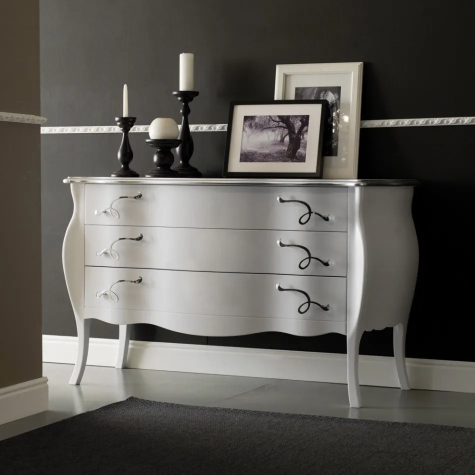 Kommode mit 3 Schubladen aus perlweißer Linden-Tischlerplatte, hergestellt in Italien – Babaevo Viadurini