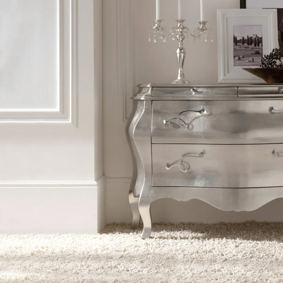 Kommode aus Massivholz mit Blattsilber-Finish, hergestellt in Italien – Brügge Viadurini