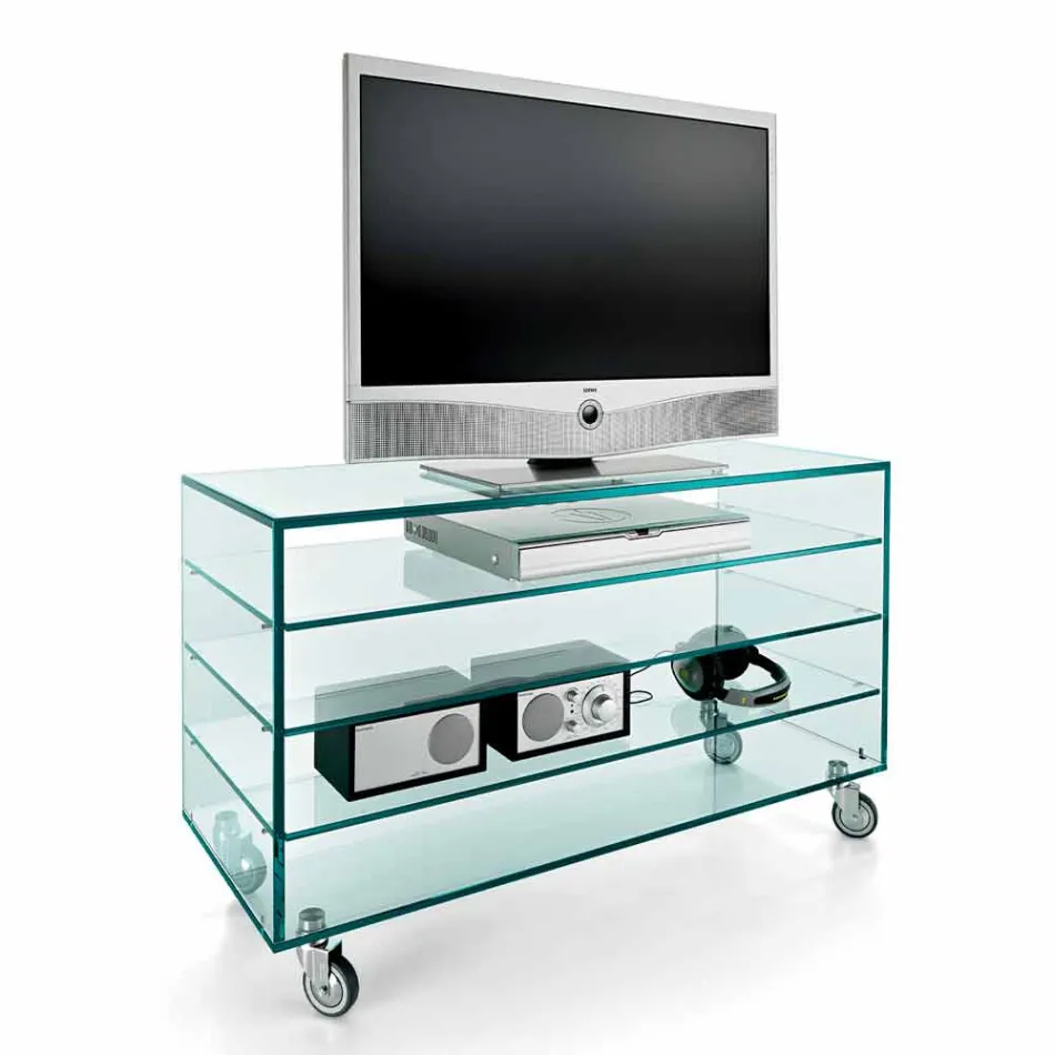 Extraleichte Glaskommode und sechs weiße Holzschubladen Made in Italy - Ganzo Viadurini