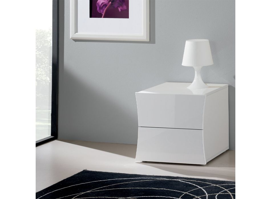 Nachttisch Schlafzimmer 2 Schubladen Weißer Holzbogen Design - Sabine Viadurini