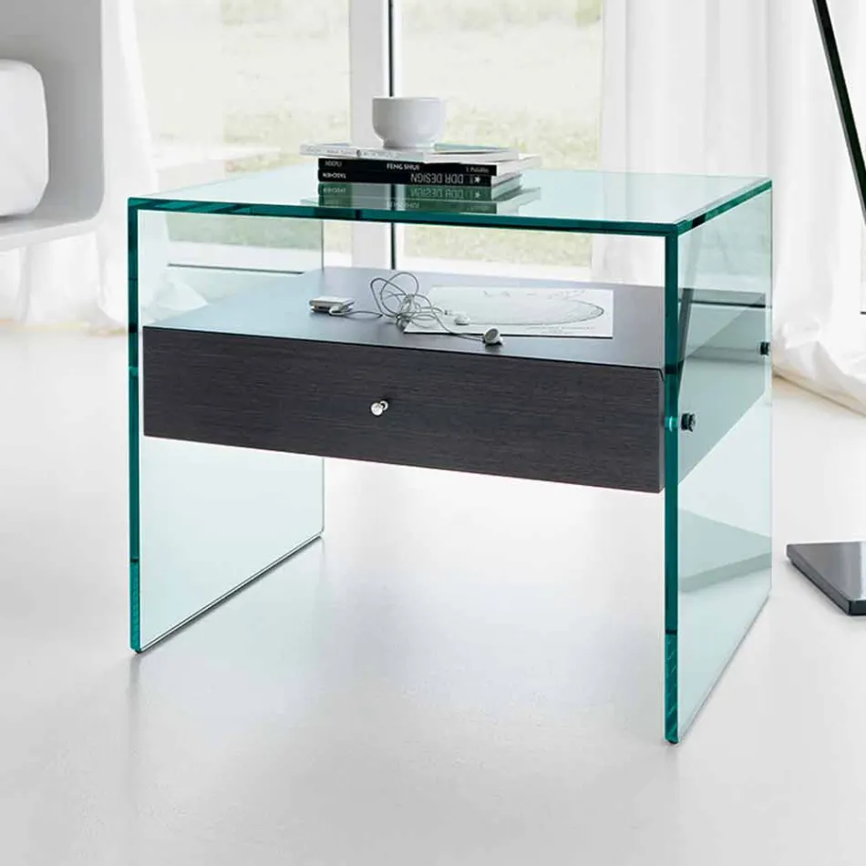 Nachttisch in modernem Design aus extra klarem Glas Made in Italy - Secret Viadurini