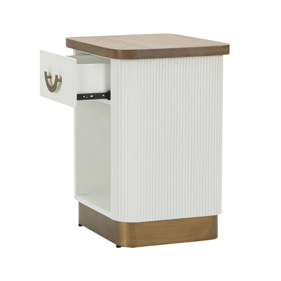 Nachttisch aus Holz mit Relieflinien verziert, mit Schublade und Ablage - Rachel Viadurini