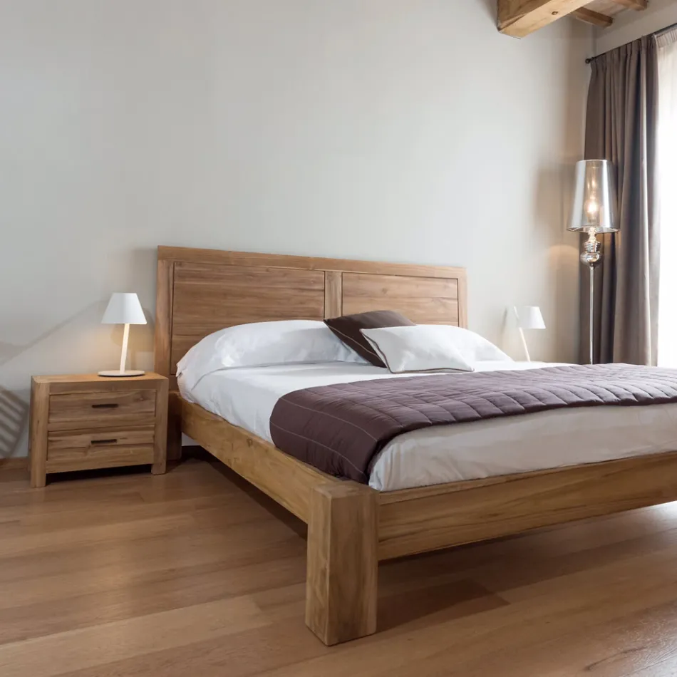 Nachttisch aus massivem Teakholz mit 2 Schubladen - Vovinam Viadurini