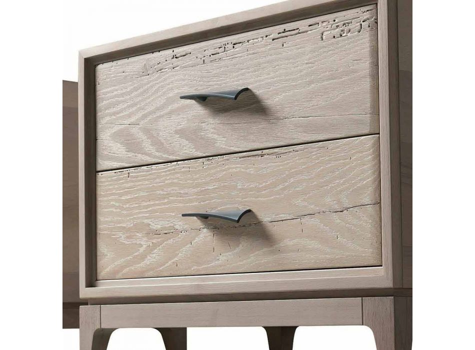 Moderner Nachttisch 2 Schubladen in Antik-Eiche, B 60 x T 42 cm, Margo Viadurini