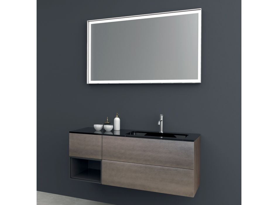 Zusammensetzung 2 Hängende Badezimmermöbel aus Mdf Platin lackiert 120 cm - Renga Viadurini