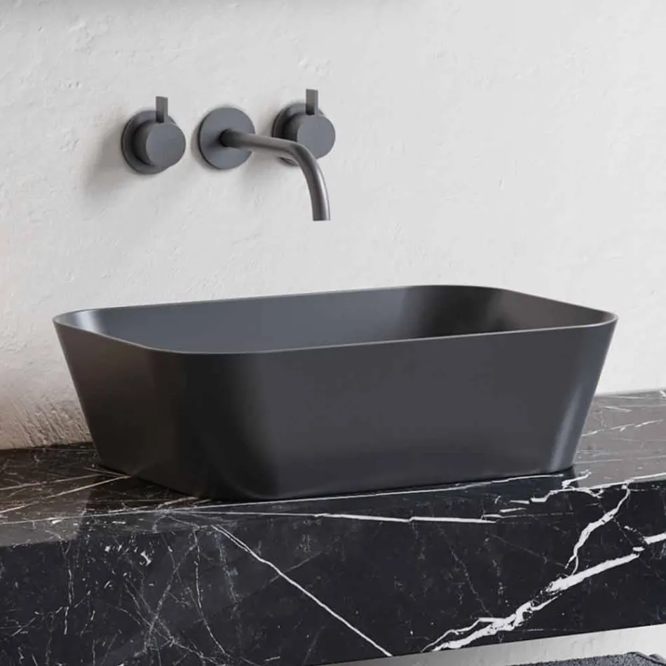 Zusammensetzung 3 Badezimmermöbel in Gres und Waschbecken in Vetrochina 3 Farben - Ramentina Viadurini