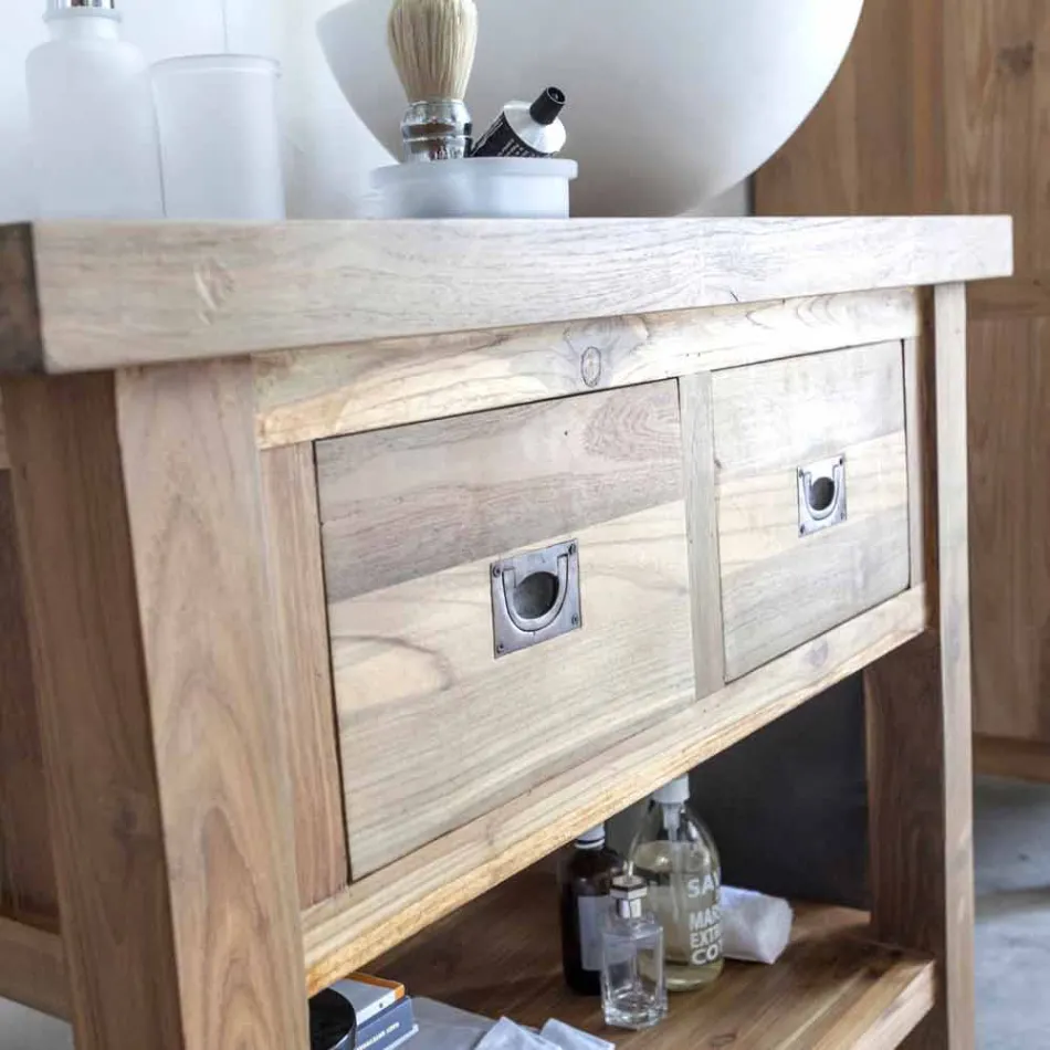 Composition 3 Badezimmermöbel aus Teakholz mit Waschbecken aus Harz - Essence Viadurini